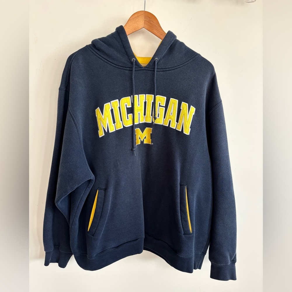 Michigan Wolverines Arch Logo Navy Hoodie Pullover Sweatshirt